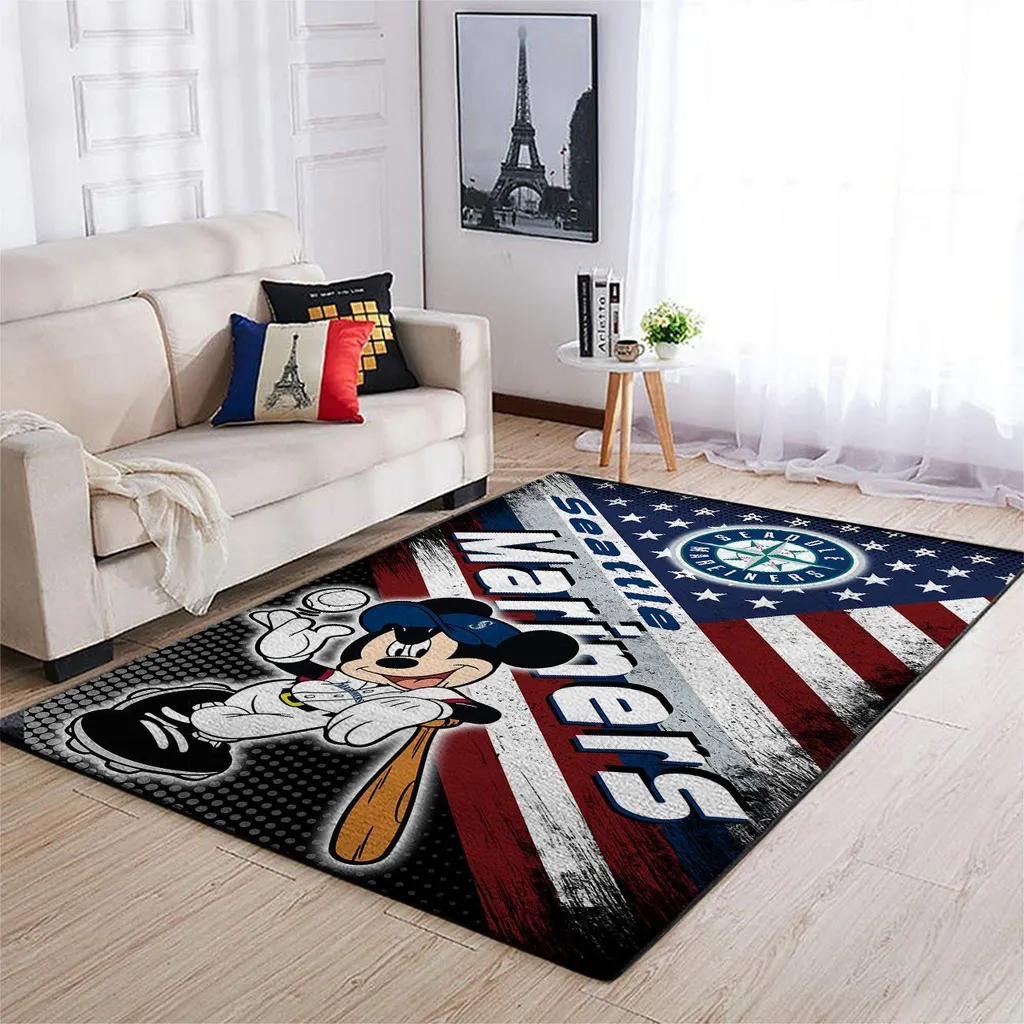 Seattle Mariners Rug - Baseball Area for Home Decor Blue and White