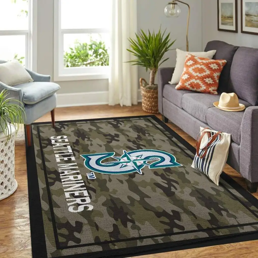 Seattle Mariners Rug - Camo for Living Room Decor Gray and White