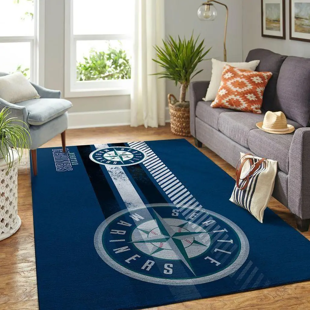 Seattle Mariners Rug - for Living Room Decor Blue and Yellow
