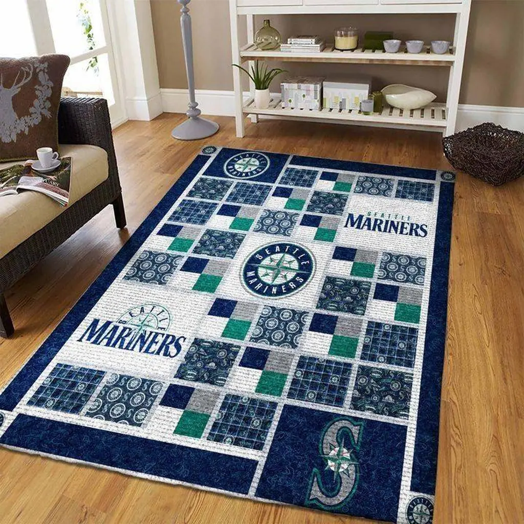 Seattle Mariners Rug - Patchwork for Living Room Decor Blue and Gray