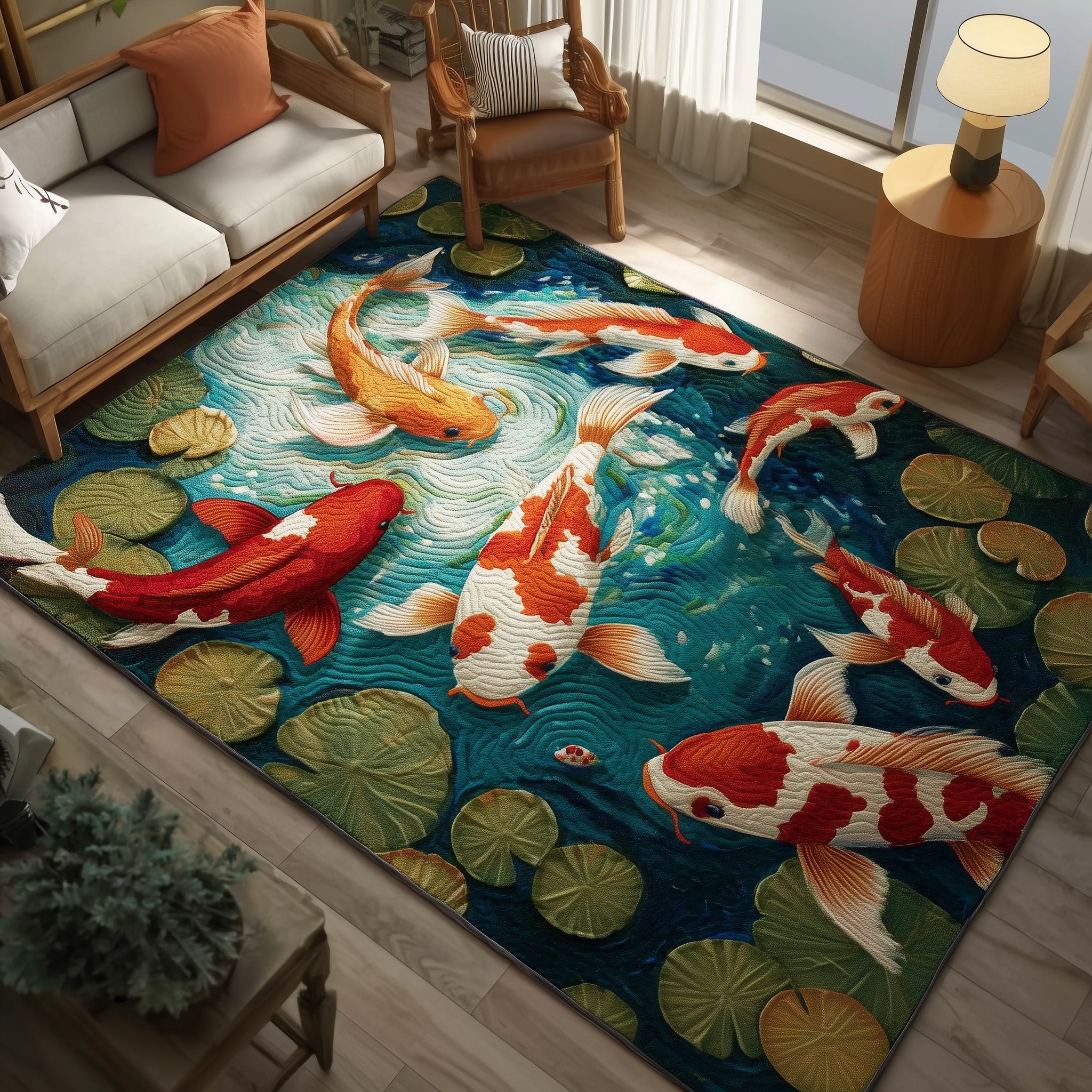 Serene Koi Area Rug - Non-Slip Washable 3D Print Rug for Living Room & BedroomTVC2108221