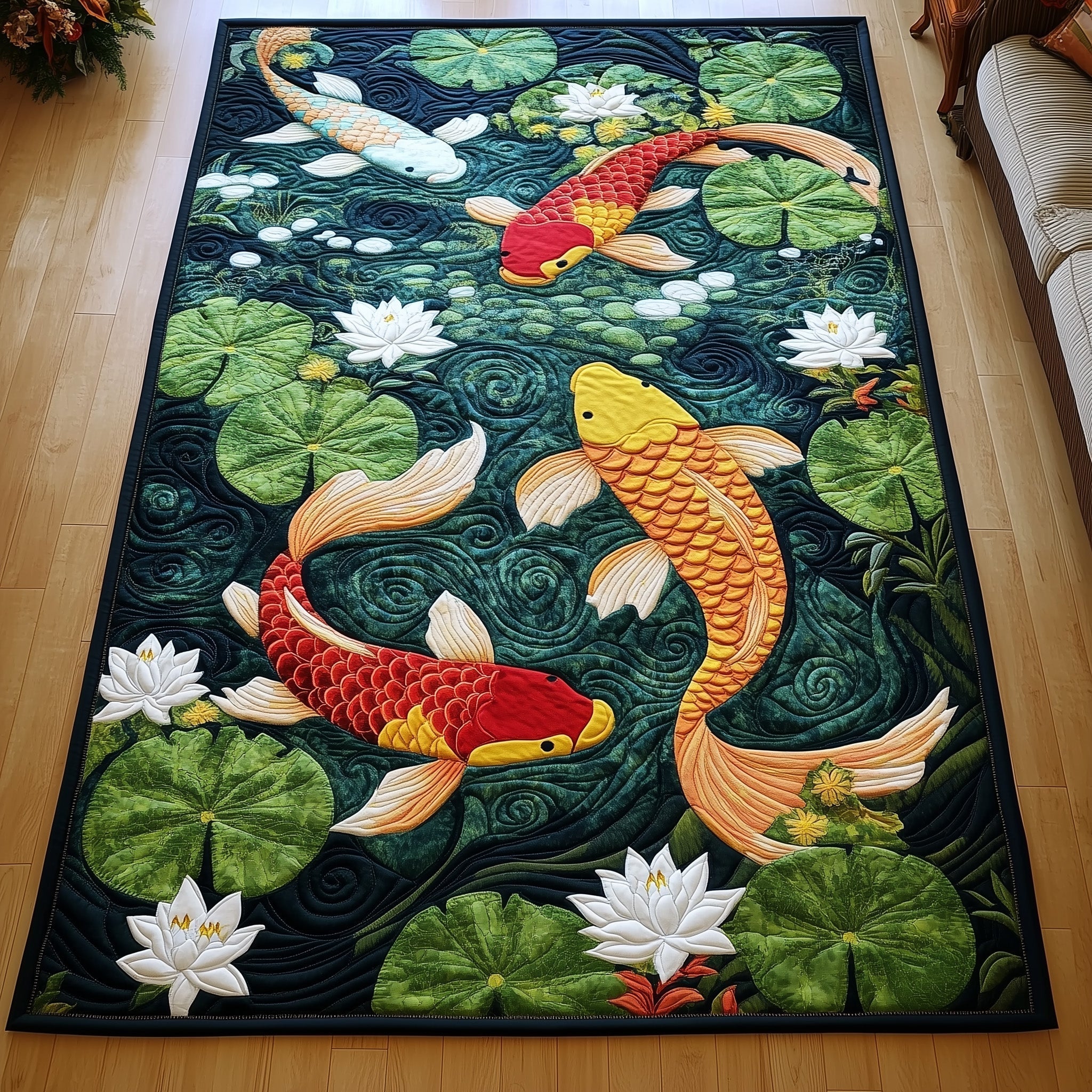 Serene Koi Area Rug - Non-Slip Washable 3D Print Rug for Living Room & BedroomTVC2108365