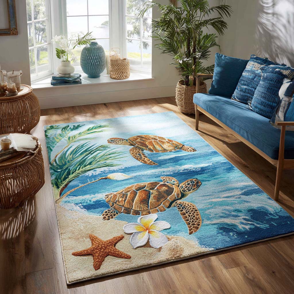 Serene Turtle Area Rug - Non-Slip Washable 3D Print Rug for Living Room & BedroomTVC2108252
