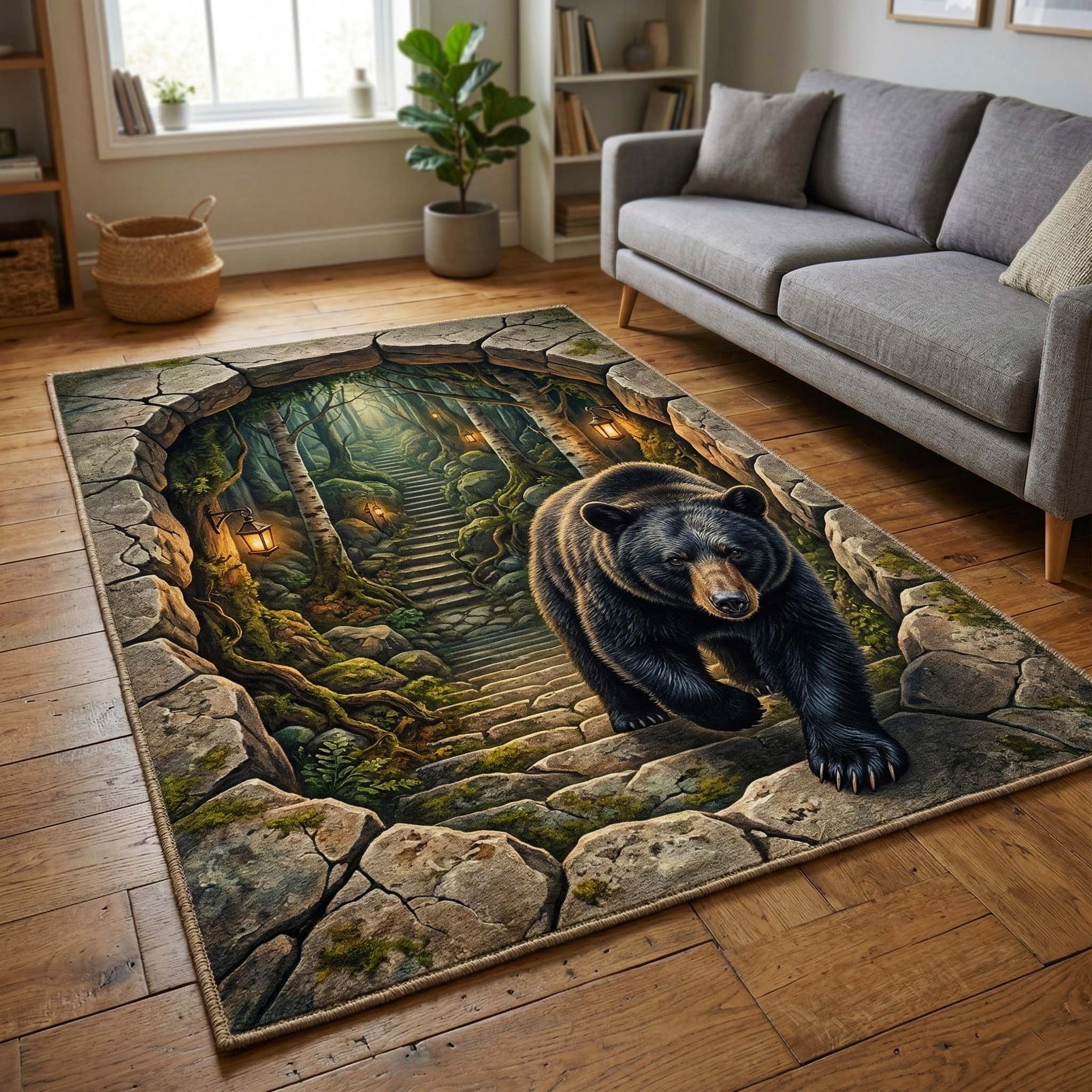 Shadow Bear Area Rug - Non-Slip Washable 3D Print Rug for Living Room & BedroomTVC2108395