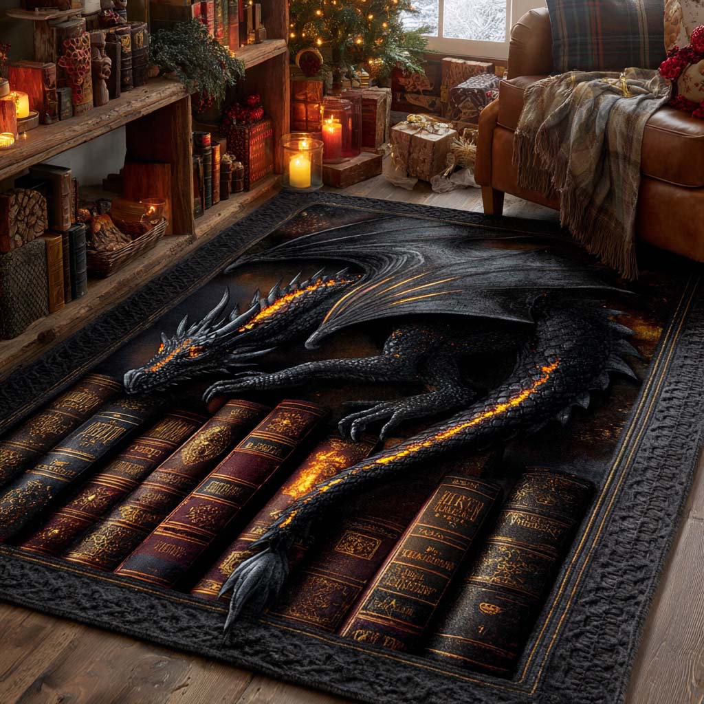 Shadow Ember Dragon Area Rug - Non-Slip Washable 3D Print Rug for Living Room & BedroomTVC2108252