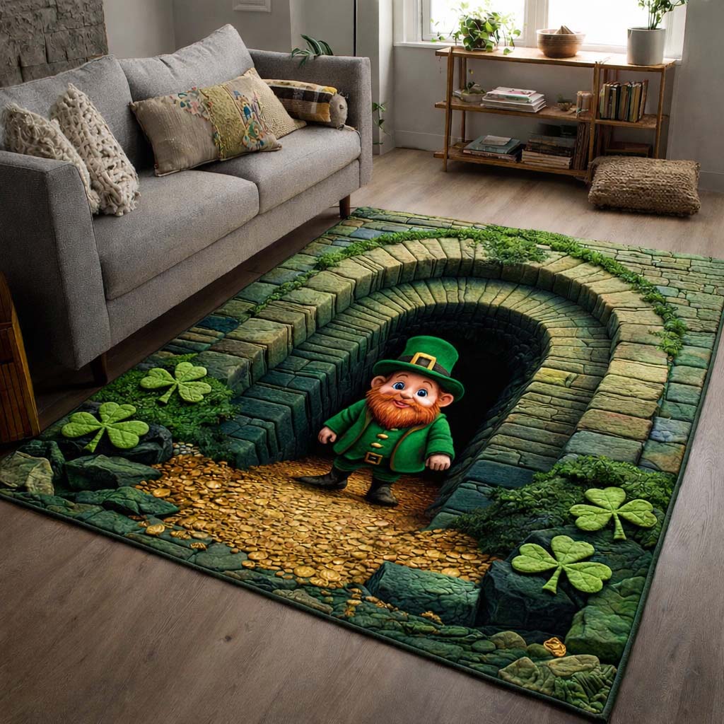 Shamrock Lucky Hollow Area Rug - Non-Slip Washable 3D Print Rug for Living Room & BedroomTVC2108395
