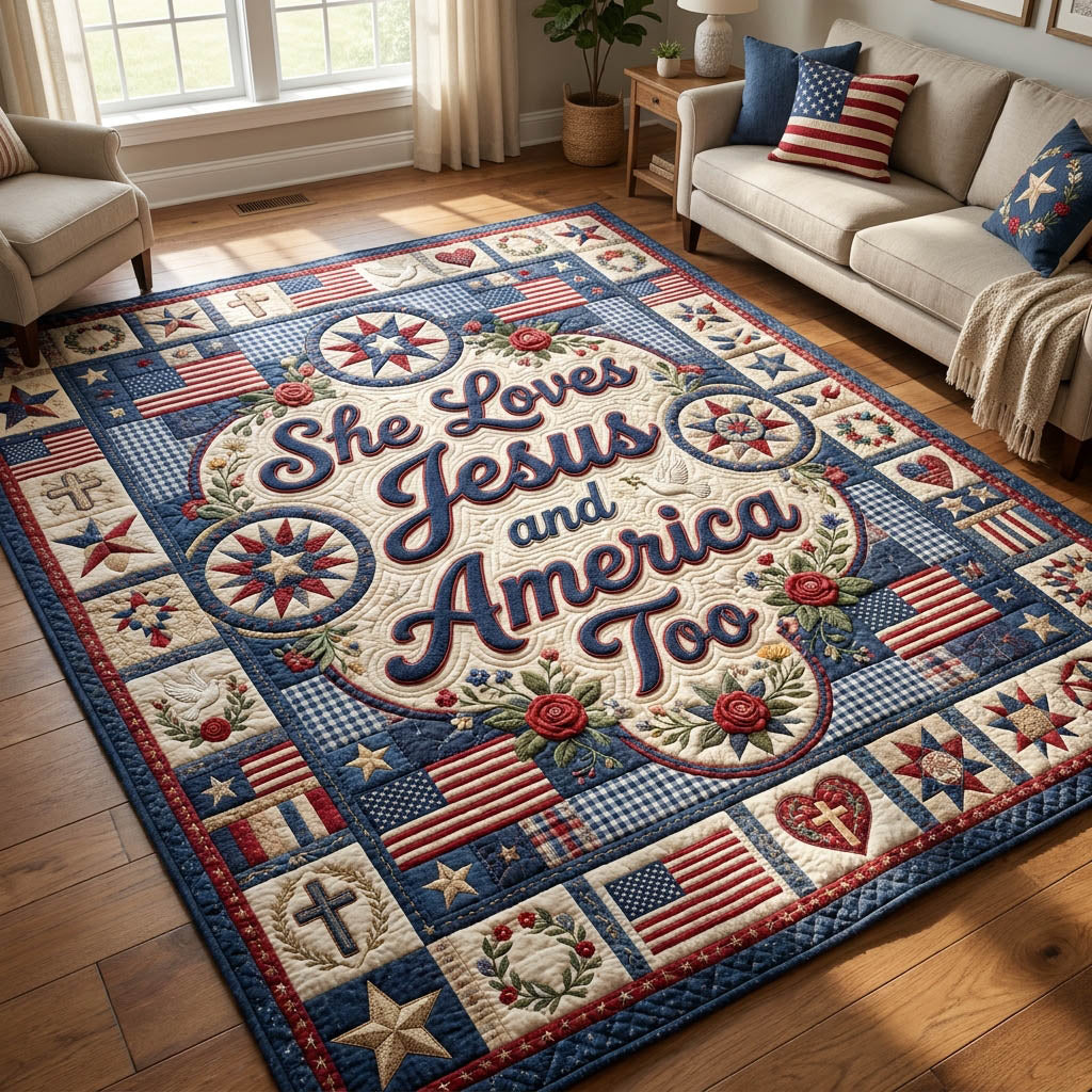 She Loves Jesus And America Faith Area Rug - Non-Slip Washable 3D Print Rug for Living Room & BedroomTVC2108228