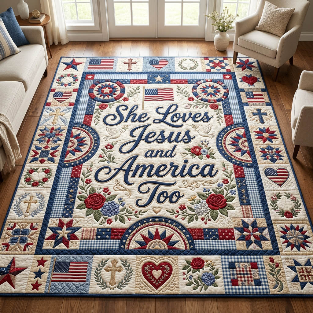 She Loves Jesus And America Faith Area Rug - Non-Slip Washable 3D Print Rug for Living Room & BedroomTVC2108394