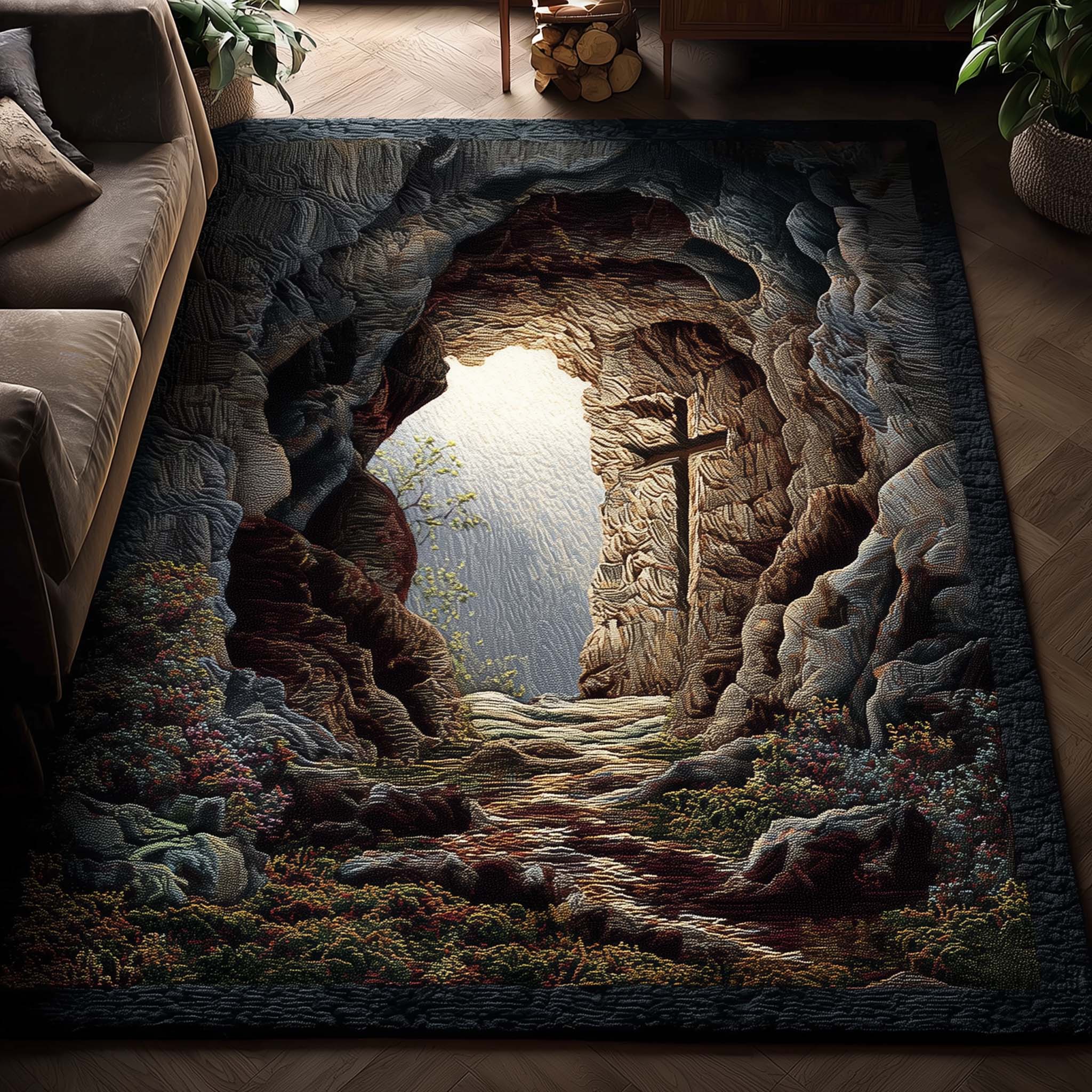 Shining Cross Faith Area Rug - Non-Slip Washable 3D Print Rug for Living Room & Bedroom (DesignTVC2108394