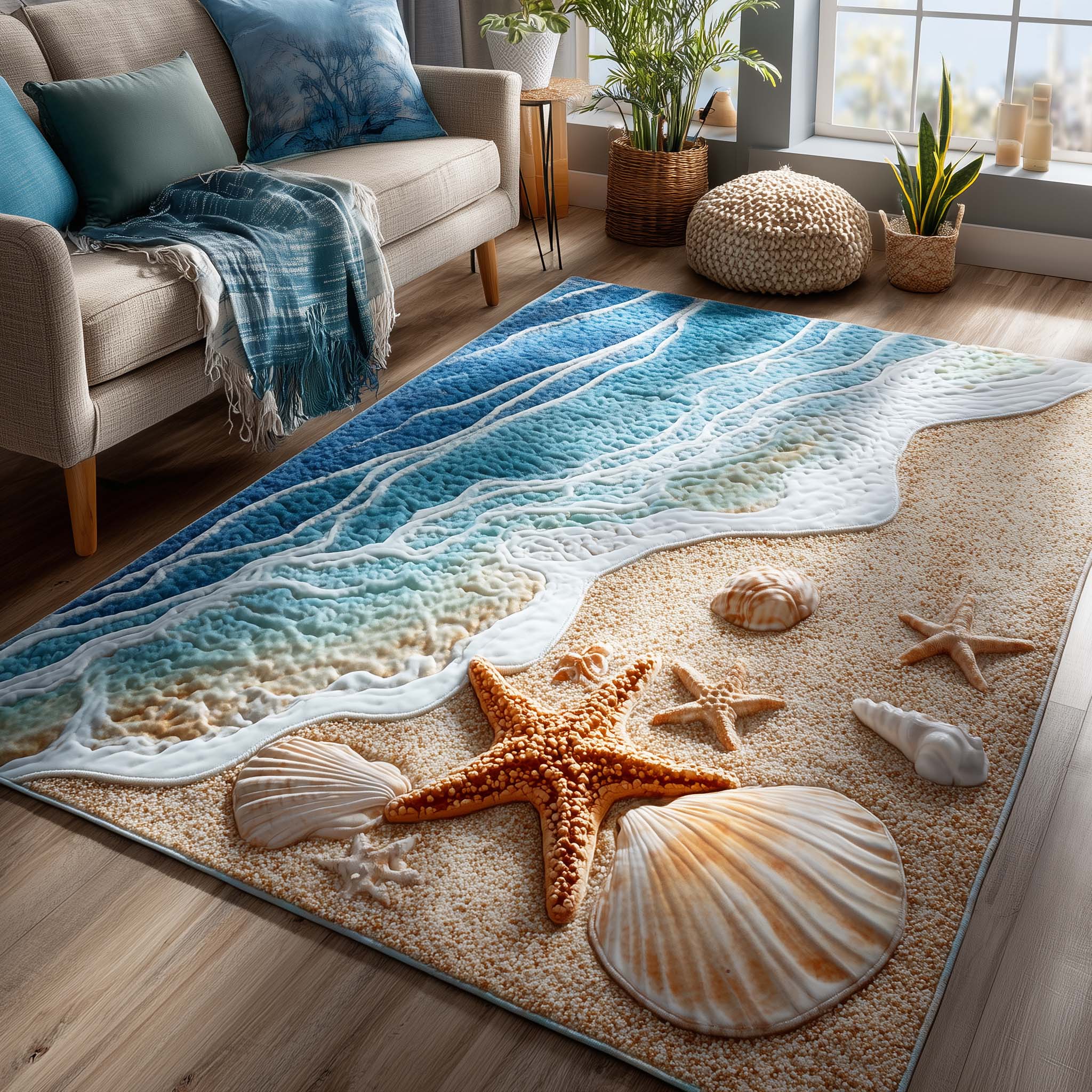 Shoreline Gems Area Rug - Non-Slip Washable 3D Print Rug for Living Room & BedroomTVC2108394
