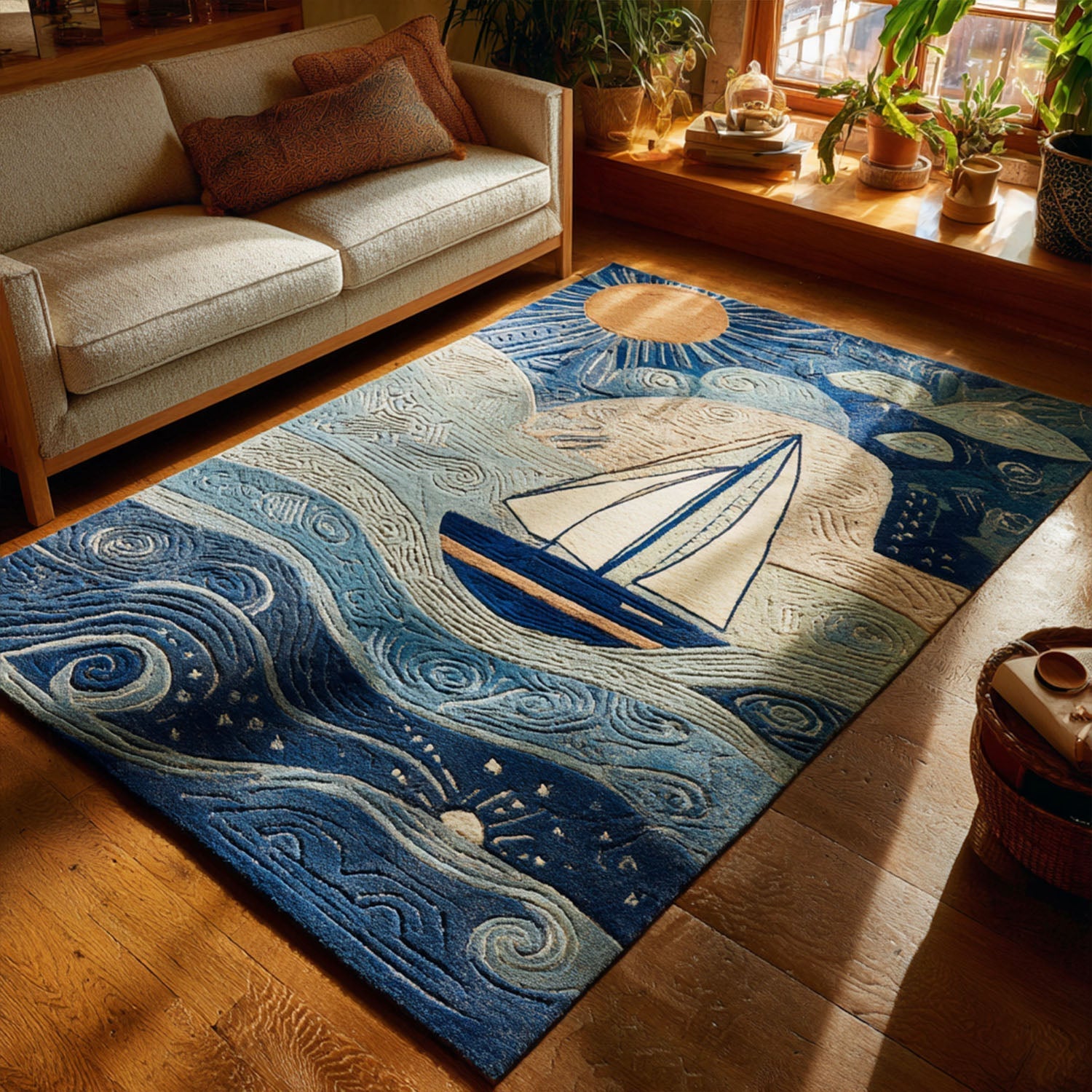 Shoreline Mist Area Rug - Non-Slip Washable 3D Print Rug for Living Room & BedroomTVC2108251