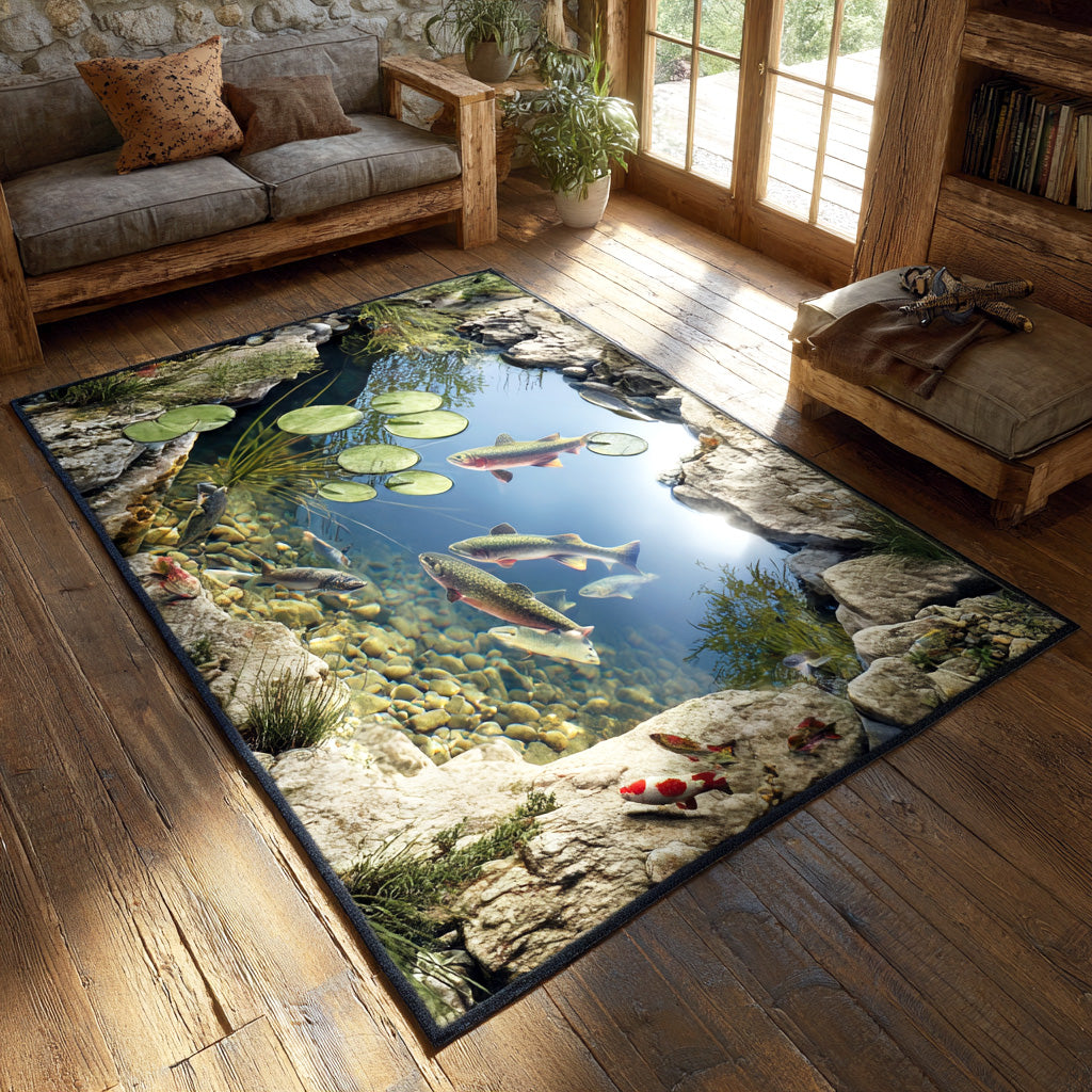 Silent Stream Area Rug - Non-Slip Washable 3D Print Rug for Living Room & BedroomTVC2108251