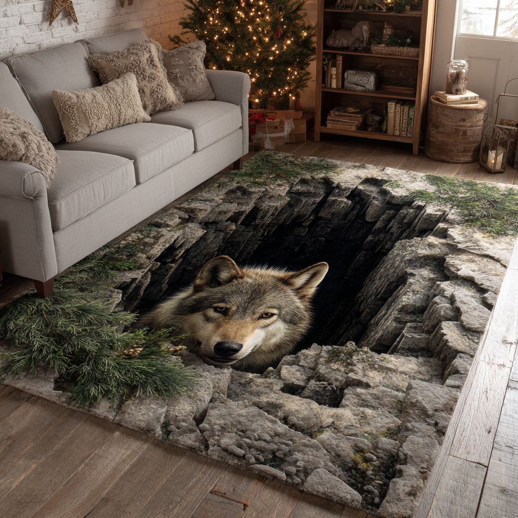 Silent Wolf Chasm Area Rug - Non-Slip Washable 3D Print Rug for Living Room & BedroomTVC2108269