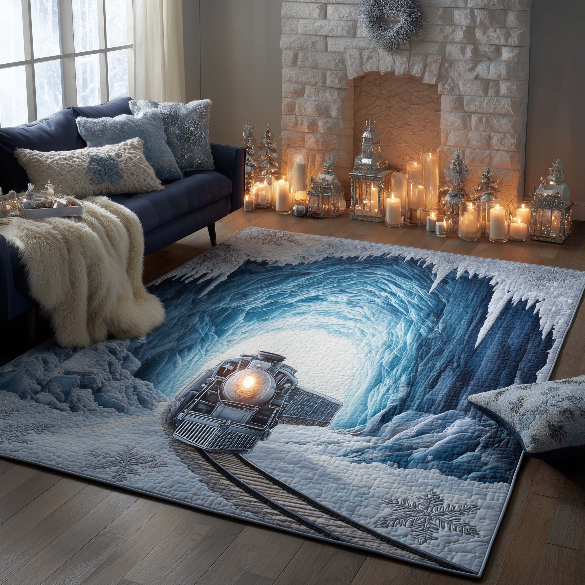 Silver Frost Express Area Rug - Non-Slip Washable 3D Print Rug for Living Room & BedroomTVC2108228