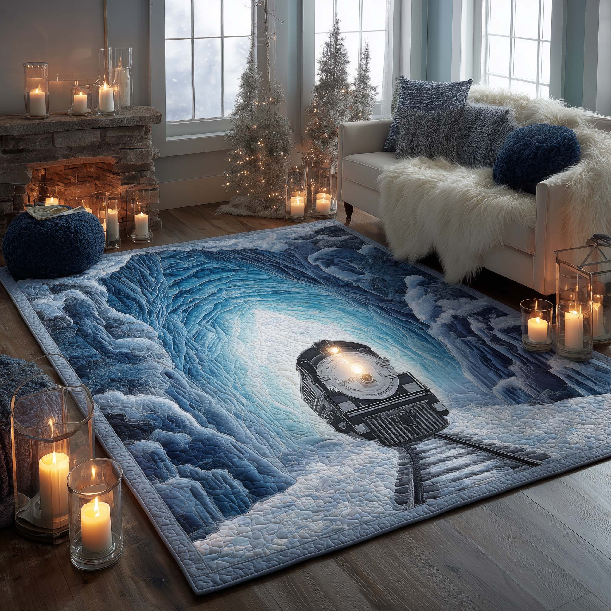 Silver Frost Express Area Rug - Non-Slip Washable 3D Print Rug for Living Room & BedroomTVC2108394