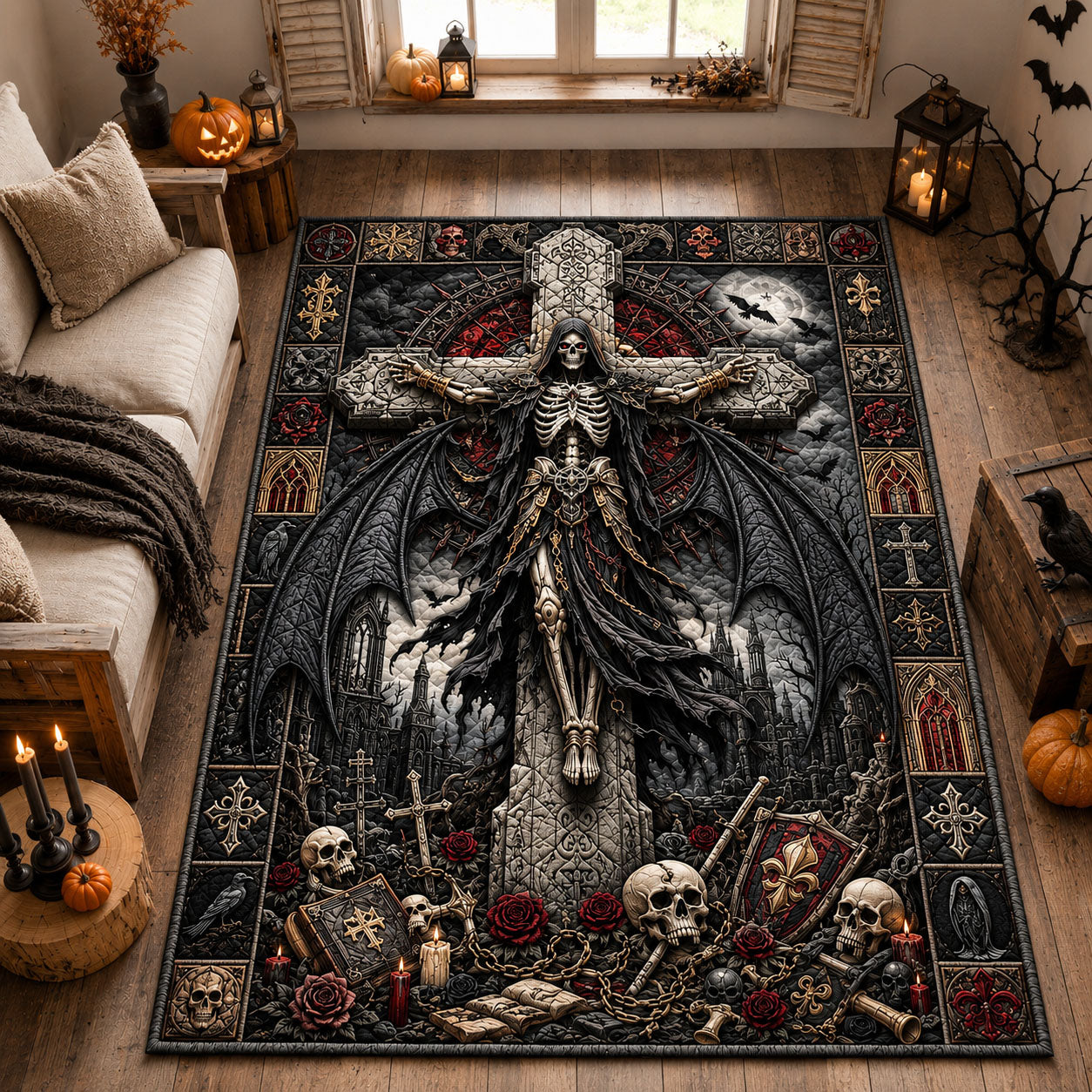 Skeletal Dark Guardian Area Rug - Non-Slip Washable 3D Print Rug for Living Room & BedroomTVC2108394