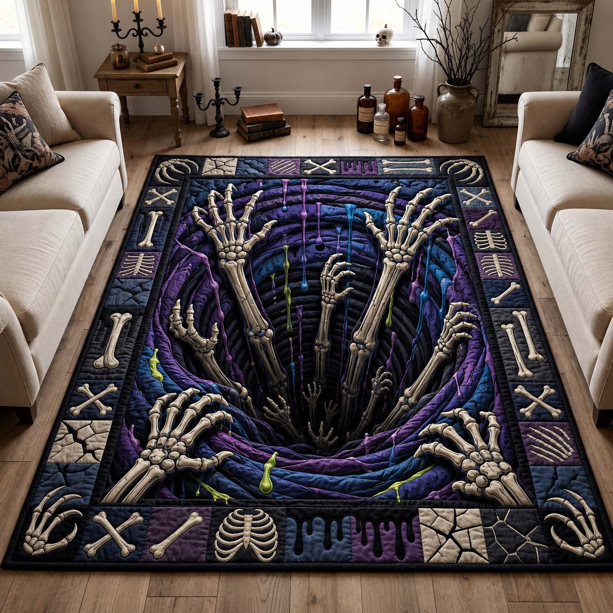 Skeleton Abyss Halloween Area Rug - Non-Slip Washable 3D Print Rug for Living Room & BedroomTVC2108364