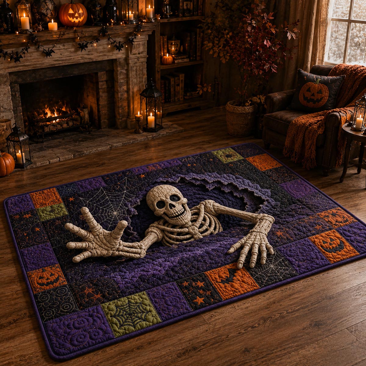 Skeleton Breakout Halloween Area Rug - Non-Slip Washable 3D Print Rug for Living Room & BedroomTVC2108269