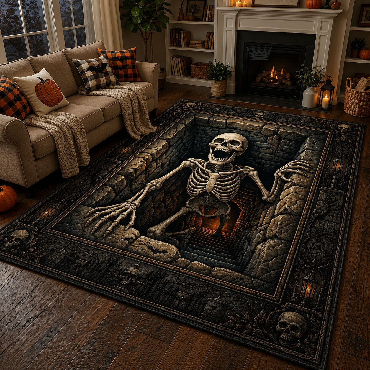 Skeleton Climbing Out Halloween Area Rug - Non-Slip Washable 3D Print Rug for Living Room & BedroomTVC2108364