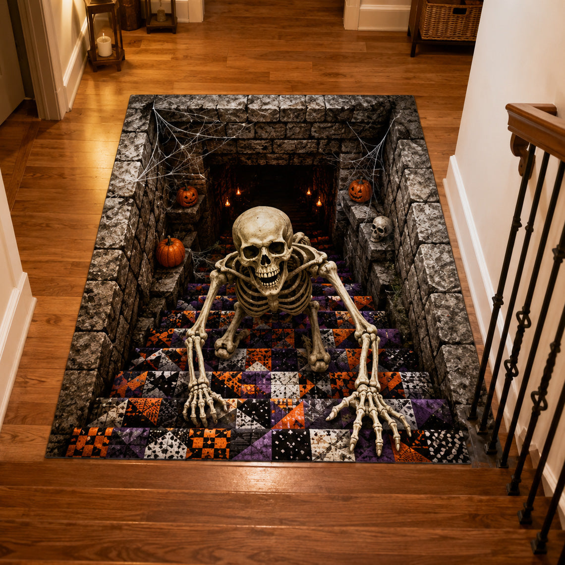 Skeleton Descent Halloween Area Rug - Non-Slip Washable 3D Print Rug for Living Room & BedroomTVC2108269