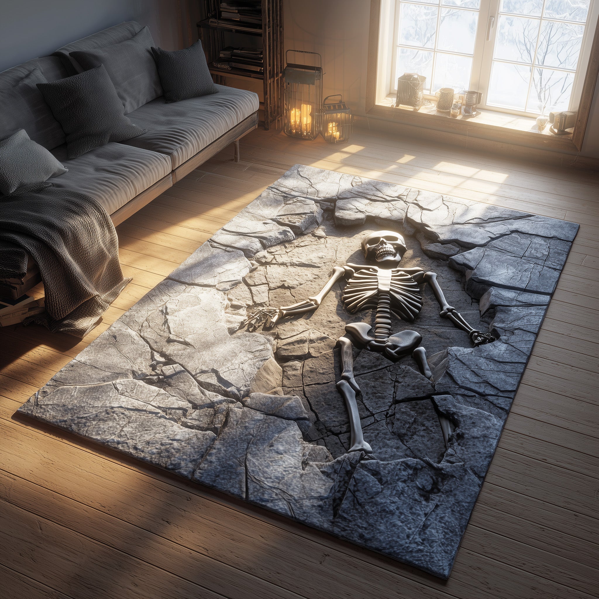 Skeleton Grave Halloween Area Rug - Non-Slip Washable 3D Print Rug for Living Room & BedroomTVC2108221