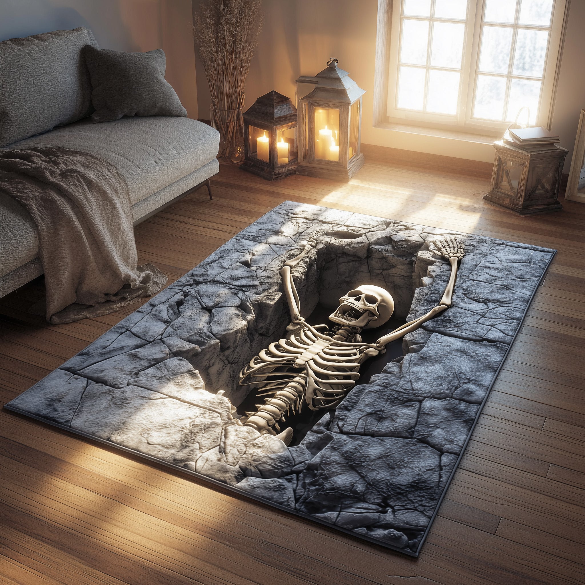 Skeleton Grave Halloween Area Rug - Non-Slip Washable 3D Print Rug for Living Room & BedroomTVC2108364