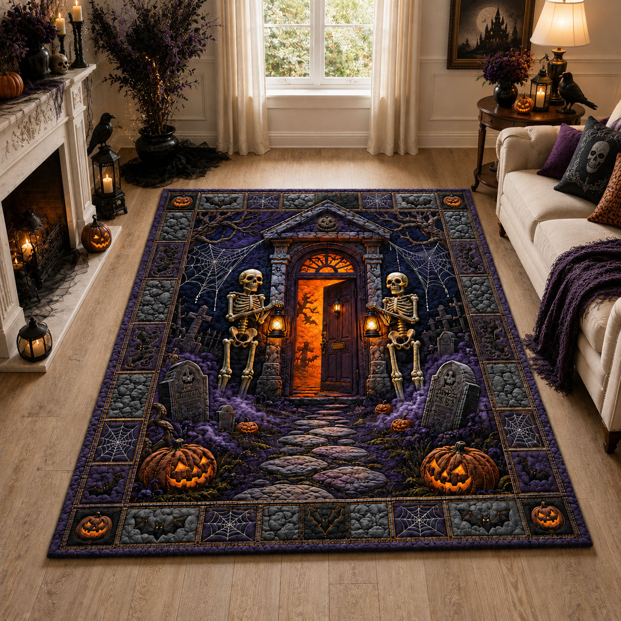 Skeleton Guard Haunted Door Halloween Area Rug - Non-Slip Washable 3D Print Rug for Living Room & BedroomTVC2108394