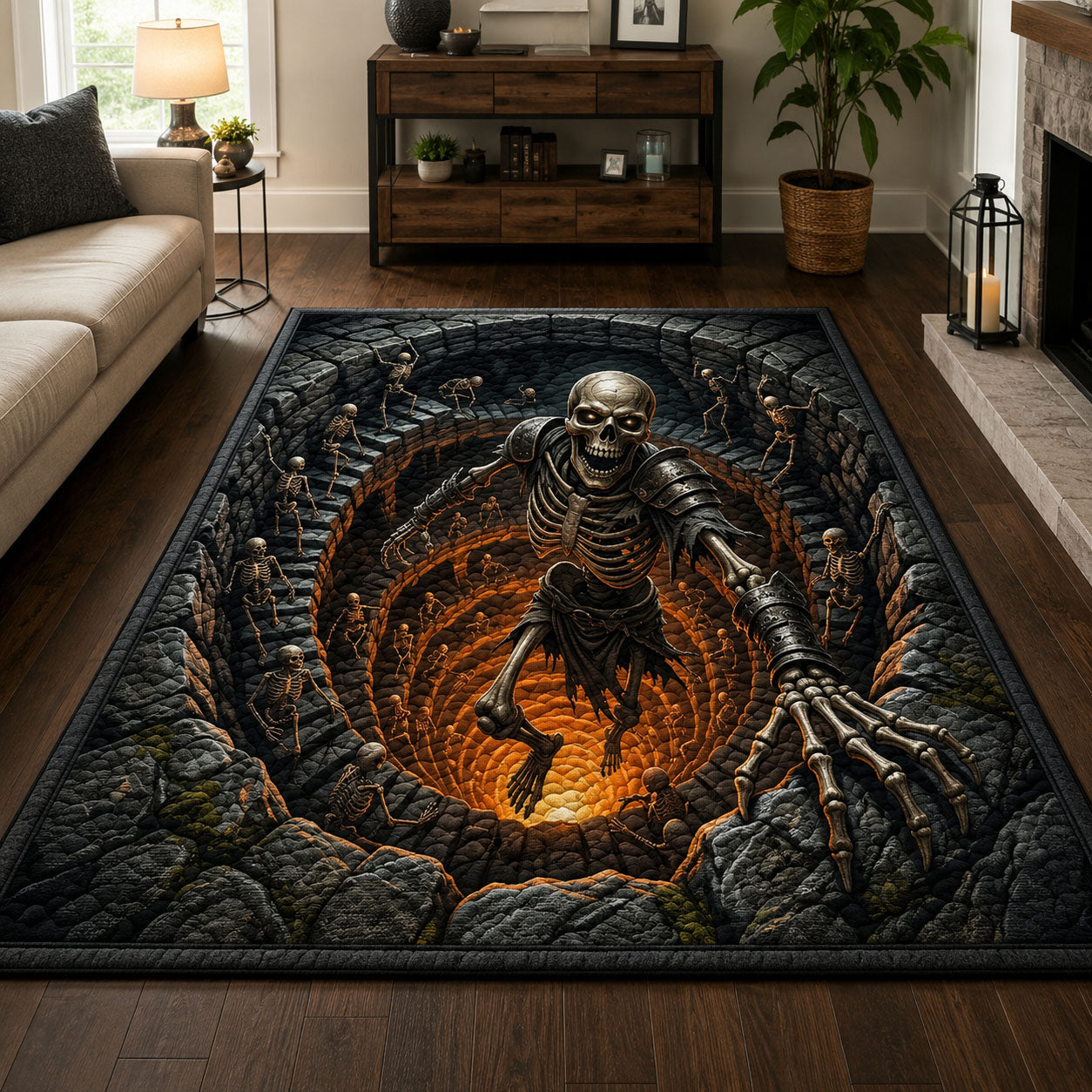 Skeleton Halloween Area Rug - Non-Slip Washable 3D Print Rug for Living Room & BedroomTVC2108221