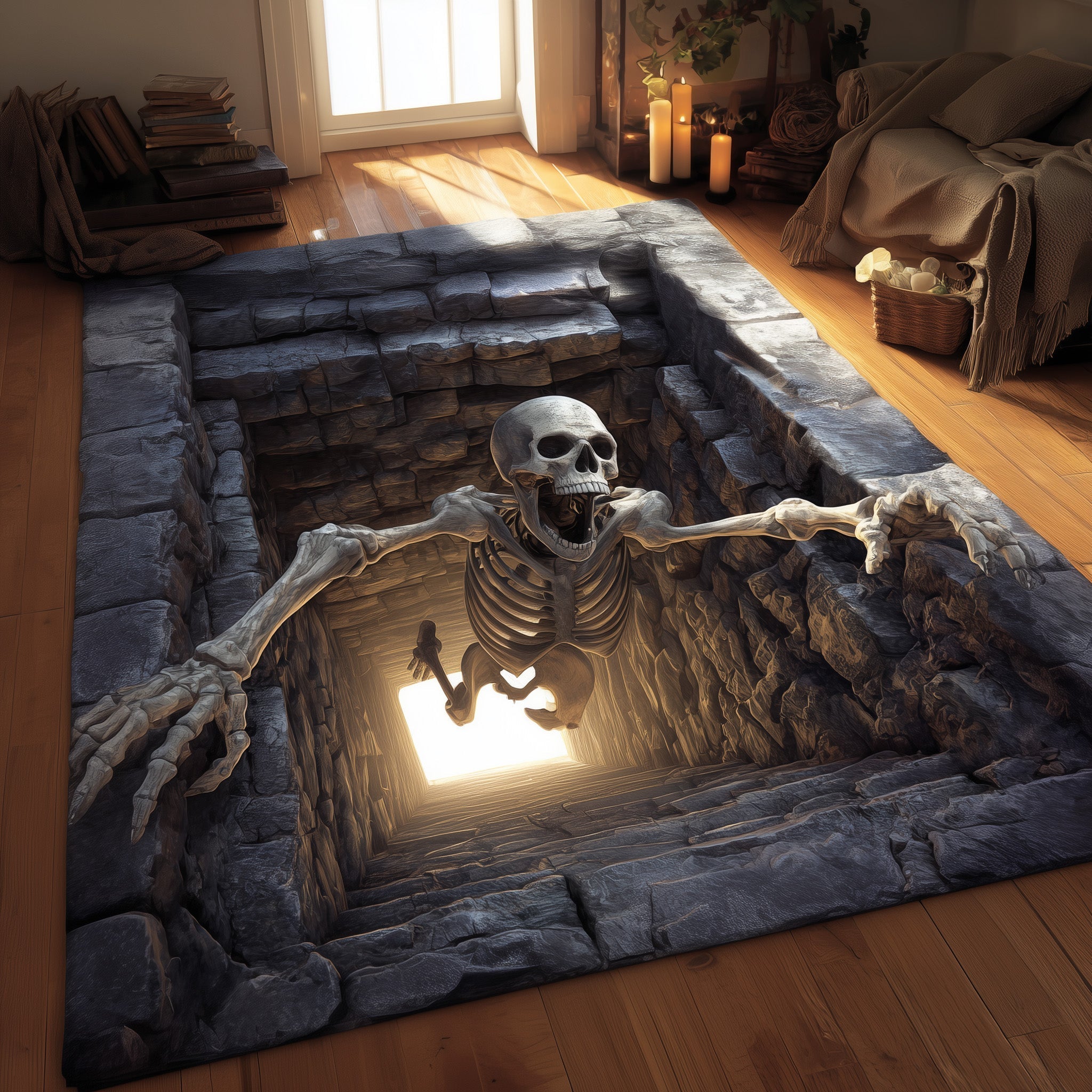 Skeleton Halloween Area Rug - Non-Slip Washable 3D Print Rug for Living Room & BedroomTVC2108228