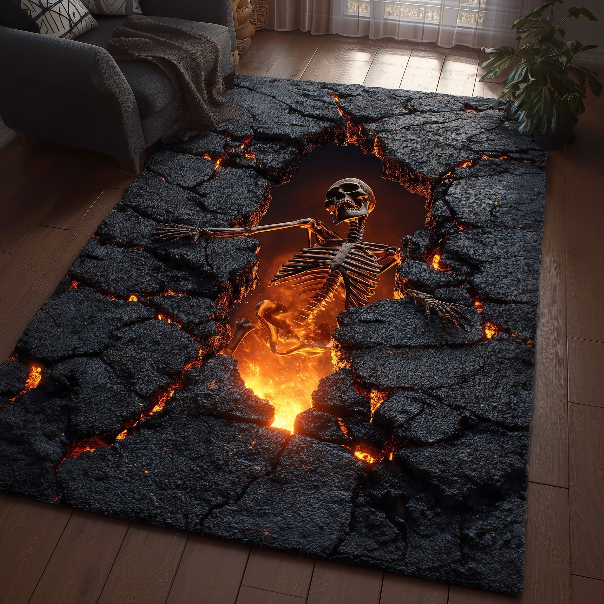 Skeleton Halloween Area Rug - Non-Slip Washable 3D Print Rug for Living Room & BedroomTVC2108394