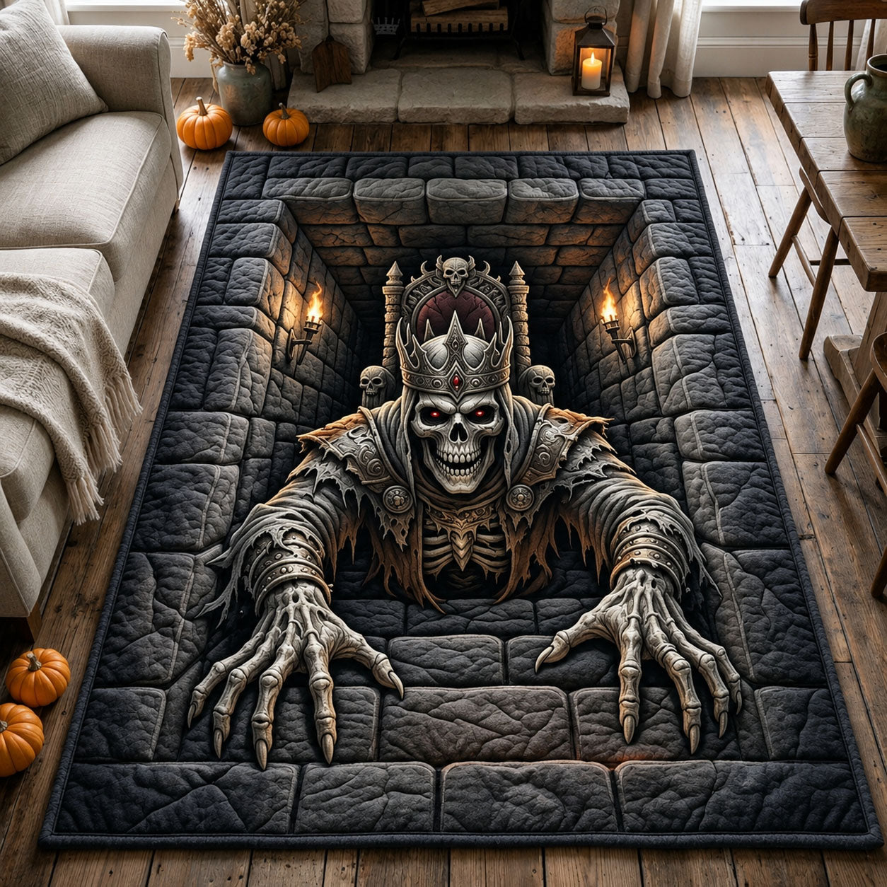 Skeleton King Halloween Area Rug - Non-Slip Washable 3D Print Rug for Living Room & BedroomTVC2108394