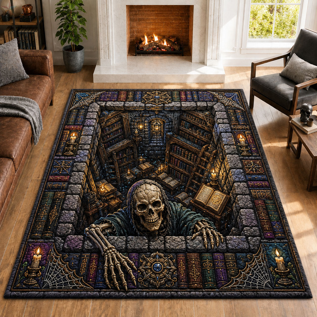 Skeleton Library Abyss Halloween Area Rug - Non-Slip Washable 3D Print Rug for Living Room & BedroomTVC2108364