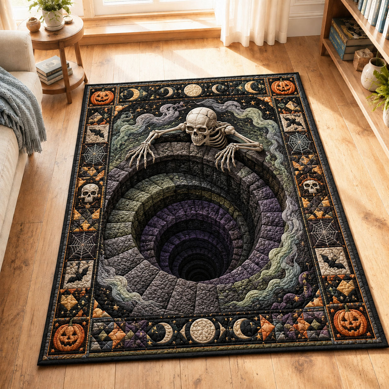 Skeleton Moonwell Spiral Pit Halloween Area Rug - Non-Slip Washable 3D Print Rug for Living Room & BedroomTVC2108364