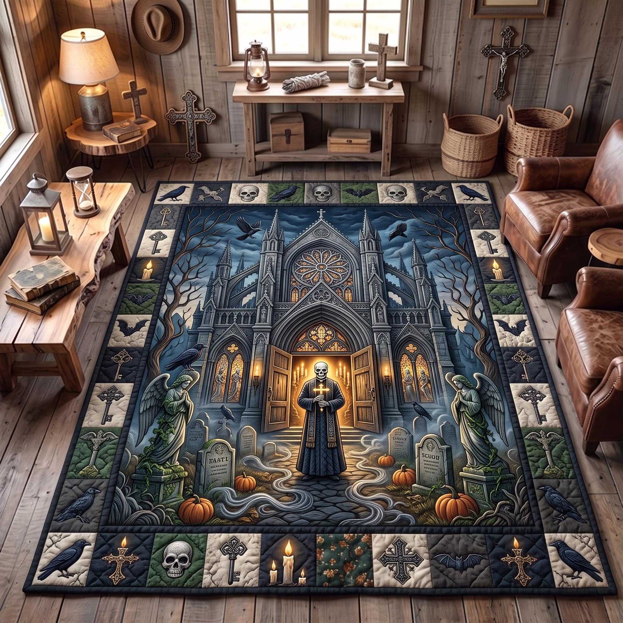 Skeleton Spirit Halloween Area Rug - Non-Slip Washable 3D Print Rug for Living Room & BedroomTVC2108394