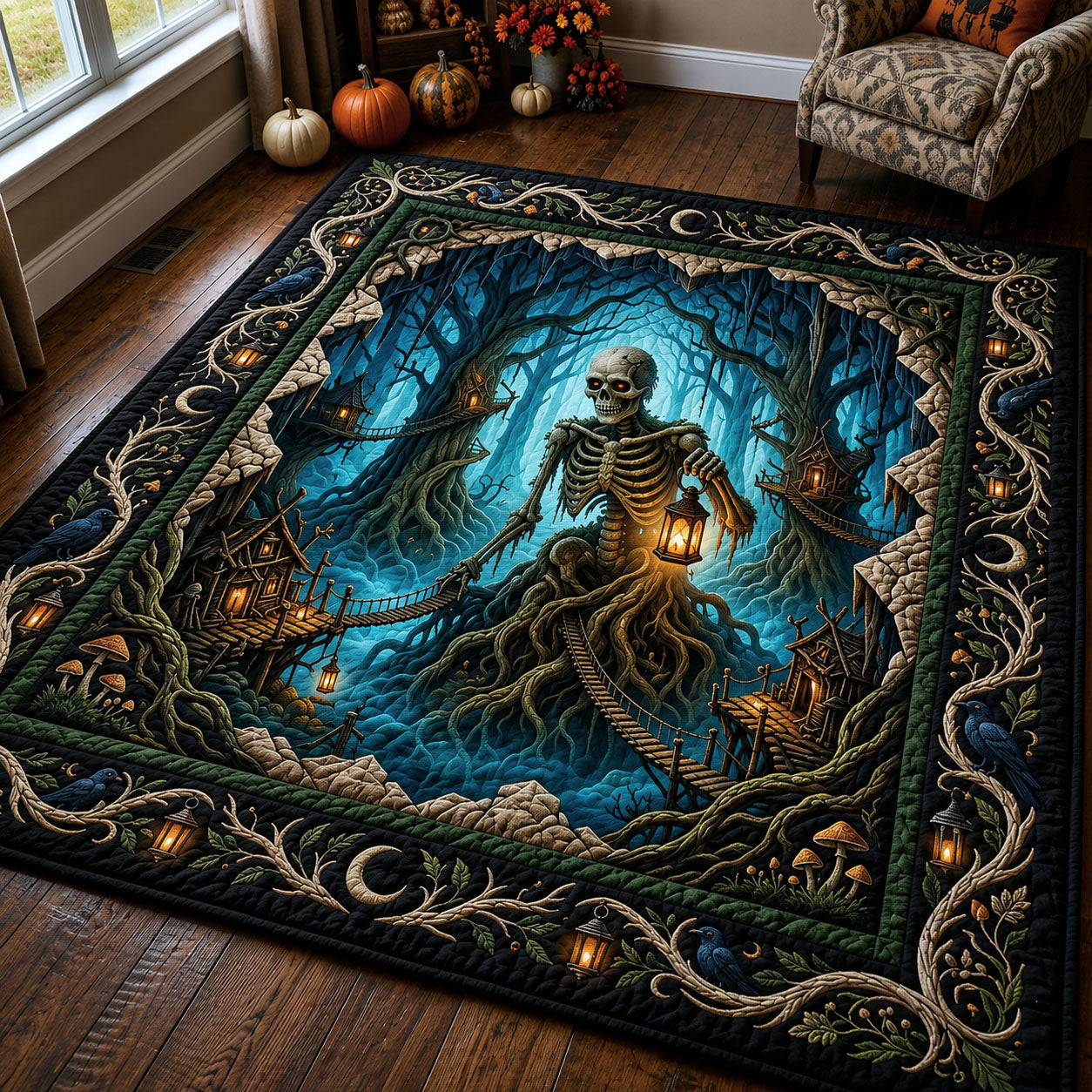 Skeleton Treehouse Civilization Halloween Area Rug - Non-Slip Washable 3D Print Rug for Living Room & BedroomTVC2108364