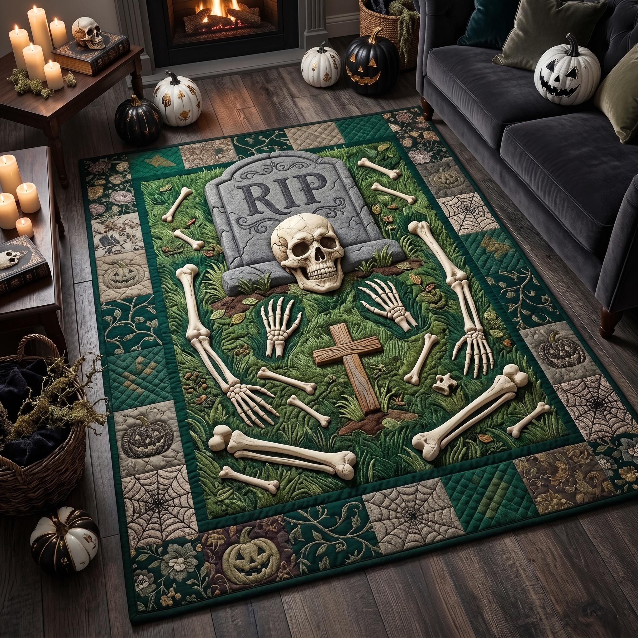 Skeleton Vibes Halloween Area Rug - Non-Slip Washable 3D Print Rug for Living Room & BedroomTVC2108394