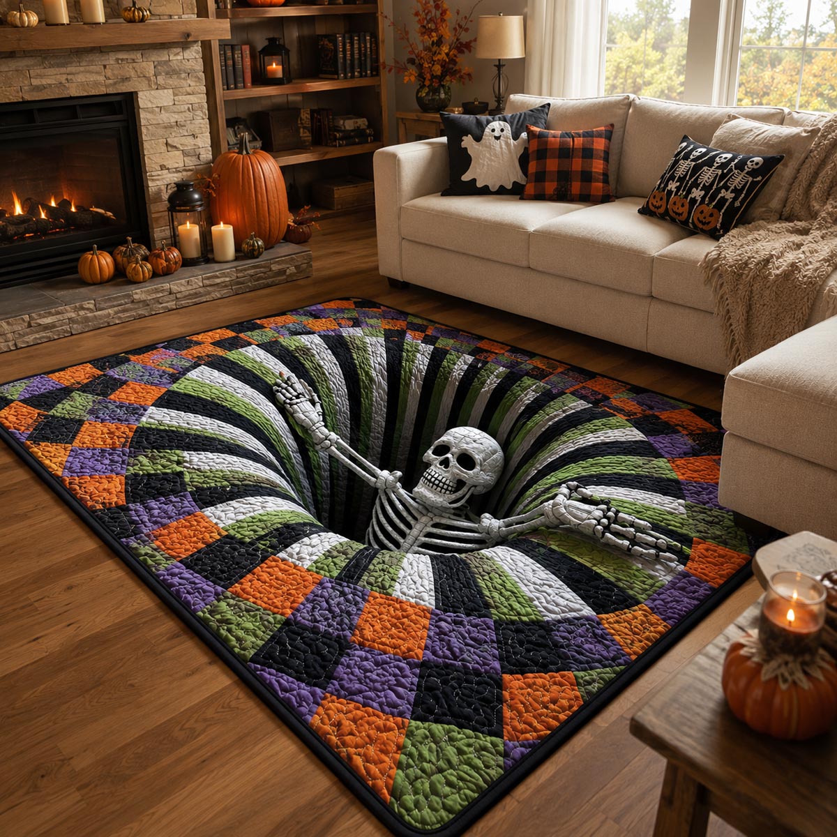 Skeleton Vortex Halloween Area Rug - Non-Slip Washable 3D Print Rug for Living Room & BedroomTVC2108269
