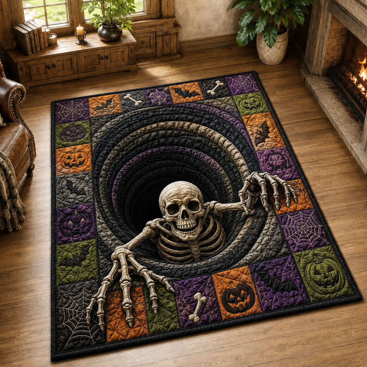 Skeleton Vortex Hole Halloween Area Rug - Non-Slip Washable 3D Print Rug for Living Room & BedroomTVC2108364