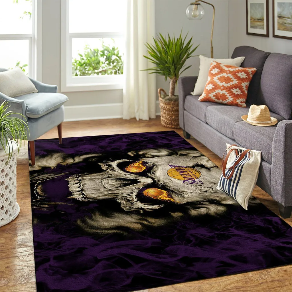 Skull Area Rug for Stylish Living Room Decor Beige and Purple