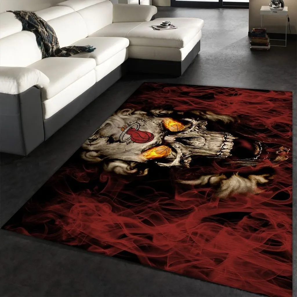 Skull Area Rug Modern Living Room Decorative Carpet Black and Red