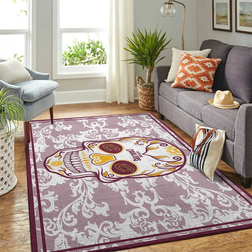 Skull Design Decorative Rug for Living Room Decor Purple and White