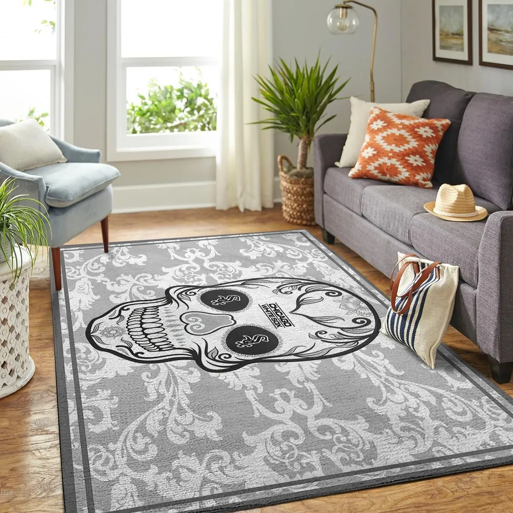 Skull Design Rug Decorative Living Room Floor Carpet Black and Gray