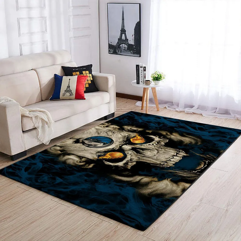 Skull Graphic Area Rug for Modern Home Decor Black and Blue