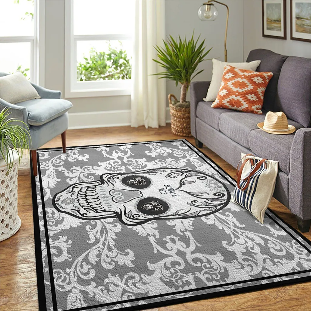 Skull Pattern Area Rug for Living Room Decor Gray and White