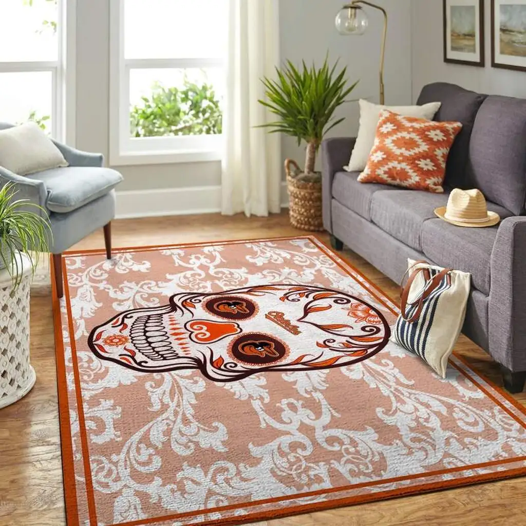 Skull Pattern Rug for Modern Living Room Decor Orange and White