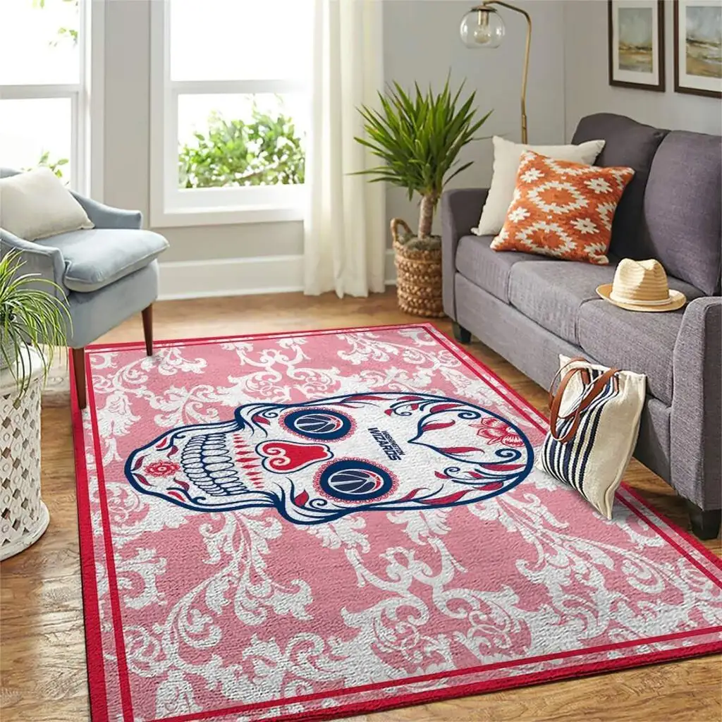 Skull Pattern Rug Perfect for Living Room Decor Black and Red