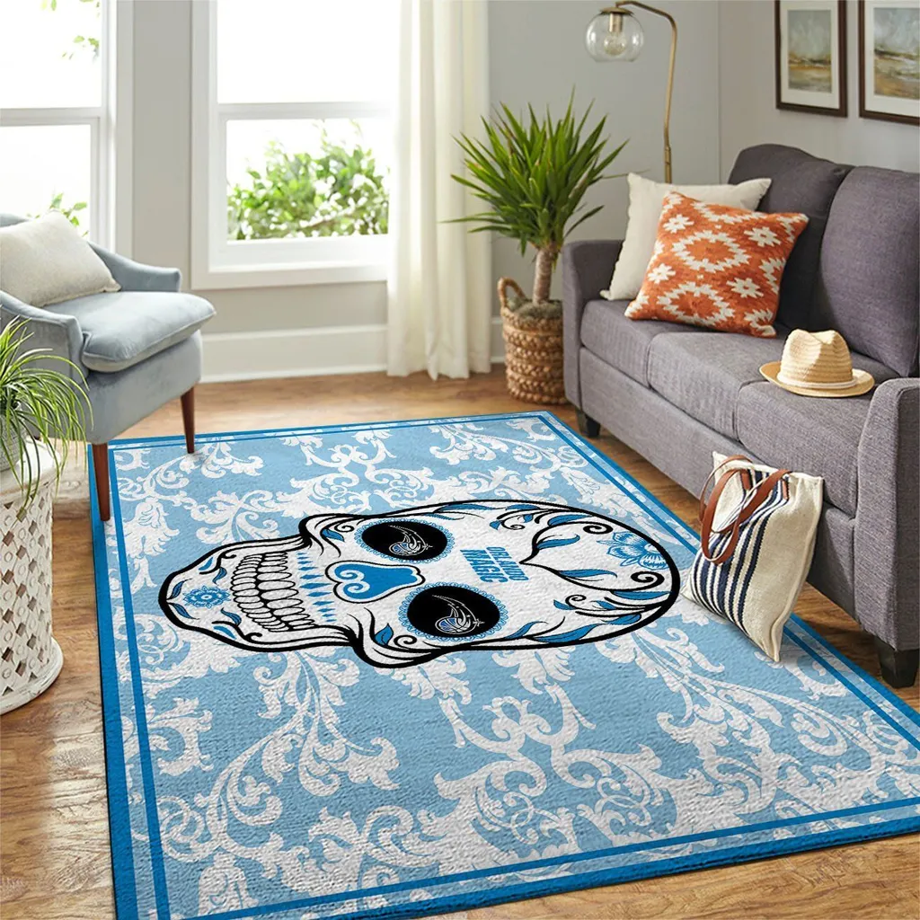 Skull Patterned Rug for Living Room Decor Blue and White