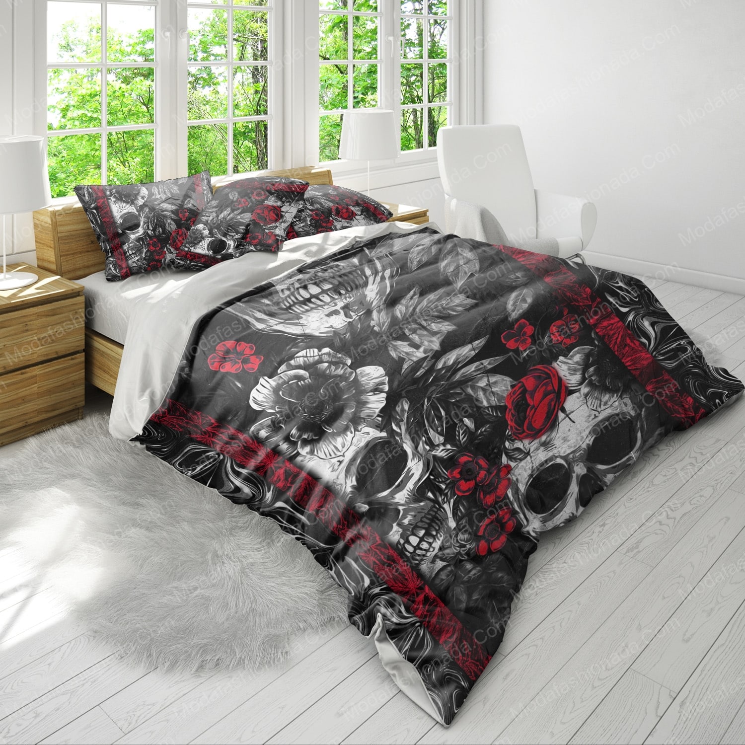 Skull Rose Black Halloween Bedding Sets