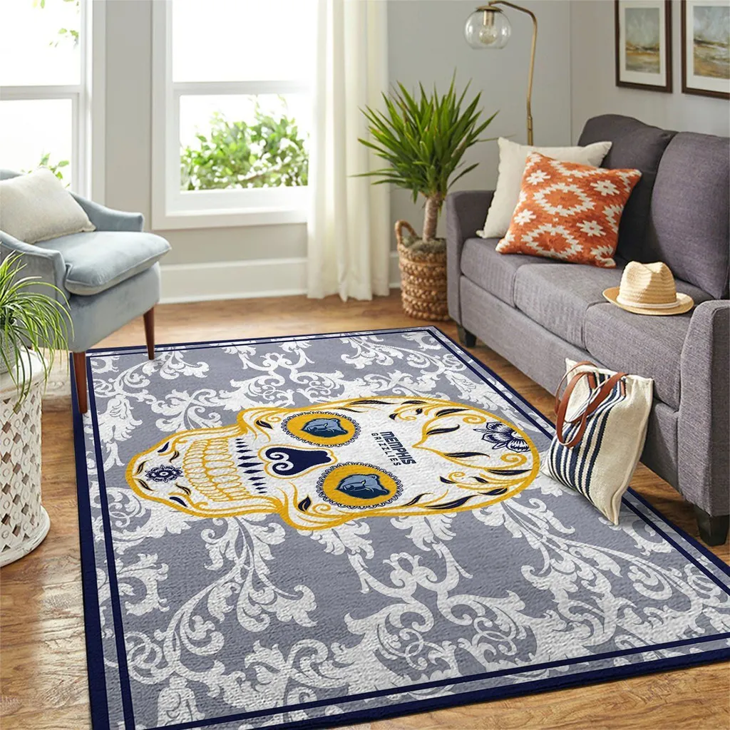 Skull Rug Floral Design Perfect for Living Room Decor Yellow and Gray