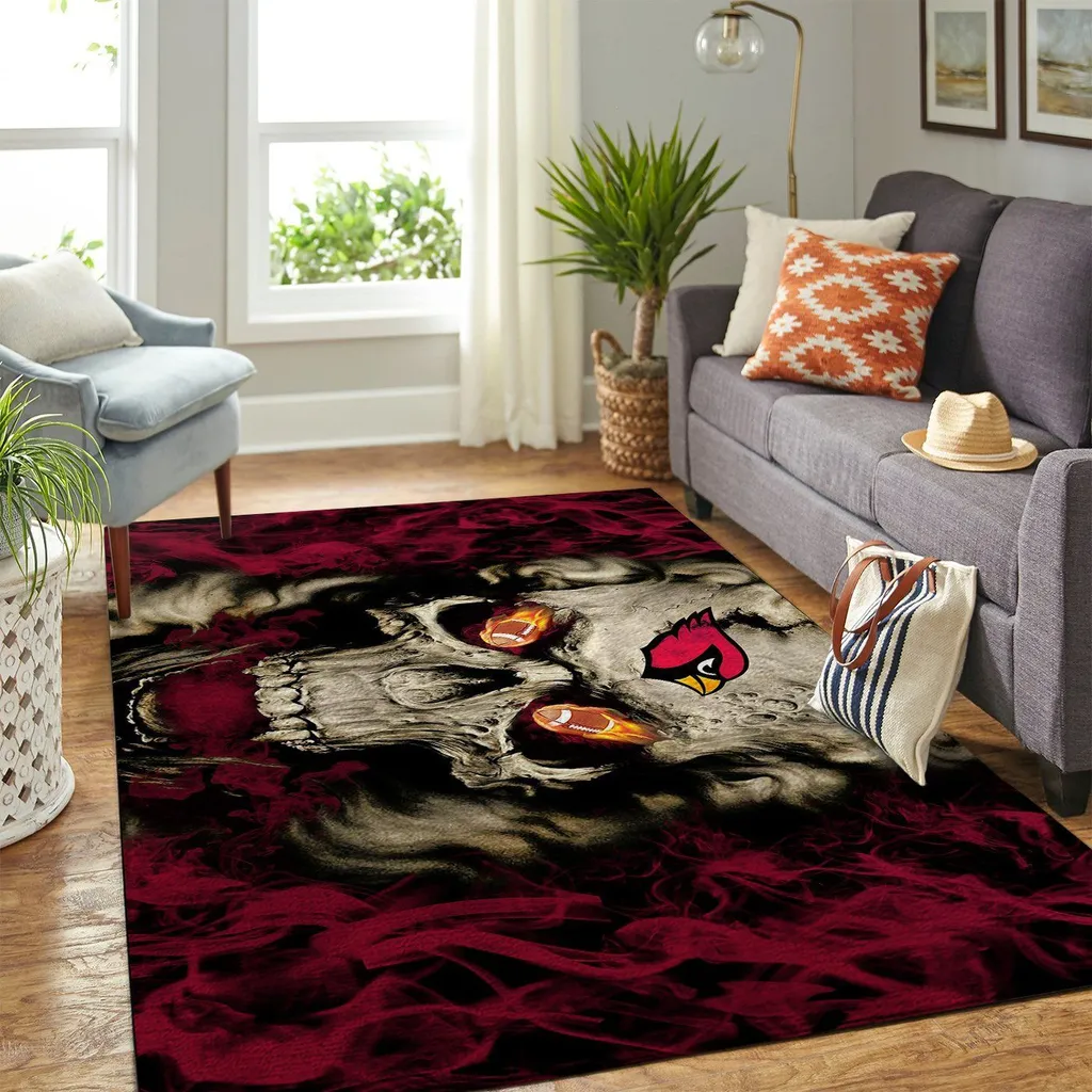 Skull Rug with Fiery Eyes and Cardinal Logo Design Black and Red